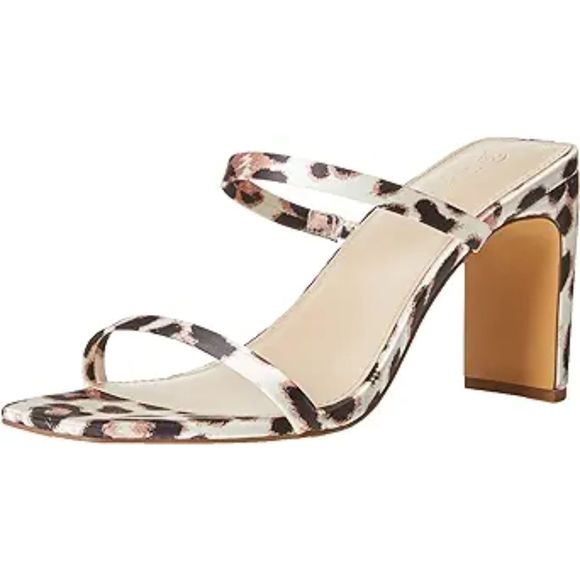 Women's Avery Square Toe Two Strap High Heeled Leopard Sandal - Picture 1 of 7